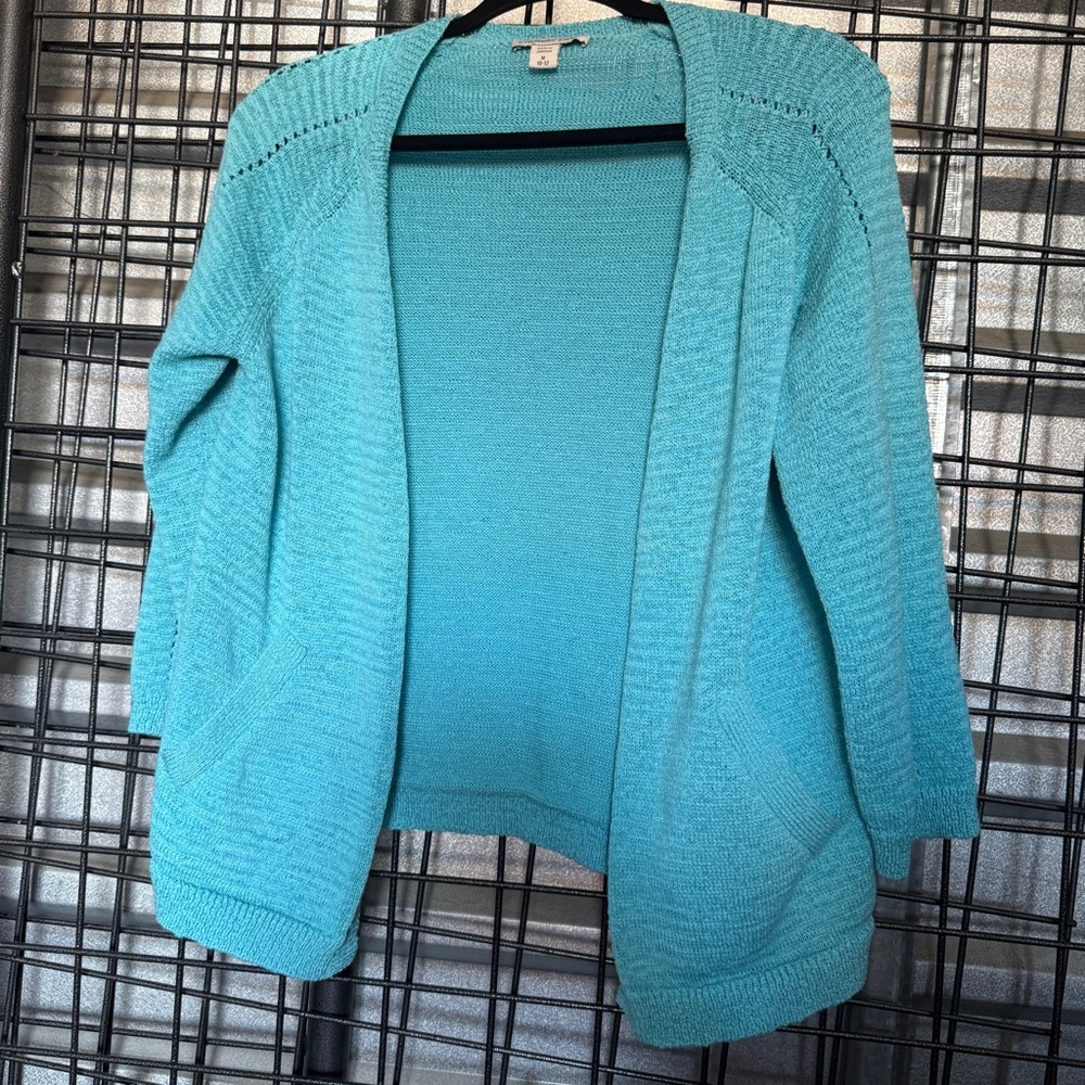 Vtg Coldwater creek cardigan Light Blue medium m Open-Front 19" bust A8
